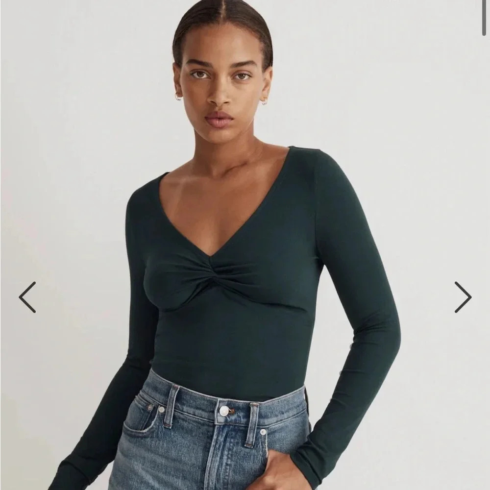 SKU 2 Madewell Twist-Front Long-Sleeve Tee in Dark Green Size XL NWT